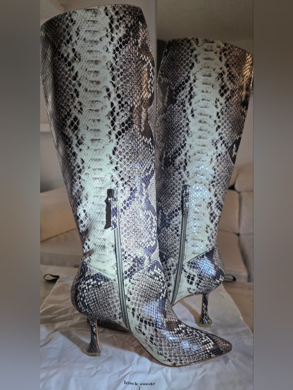 Black Suede Studio Knee High Python Leather Boots